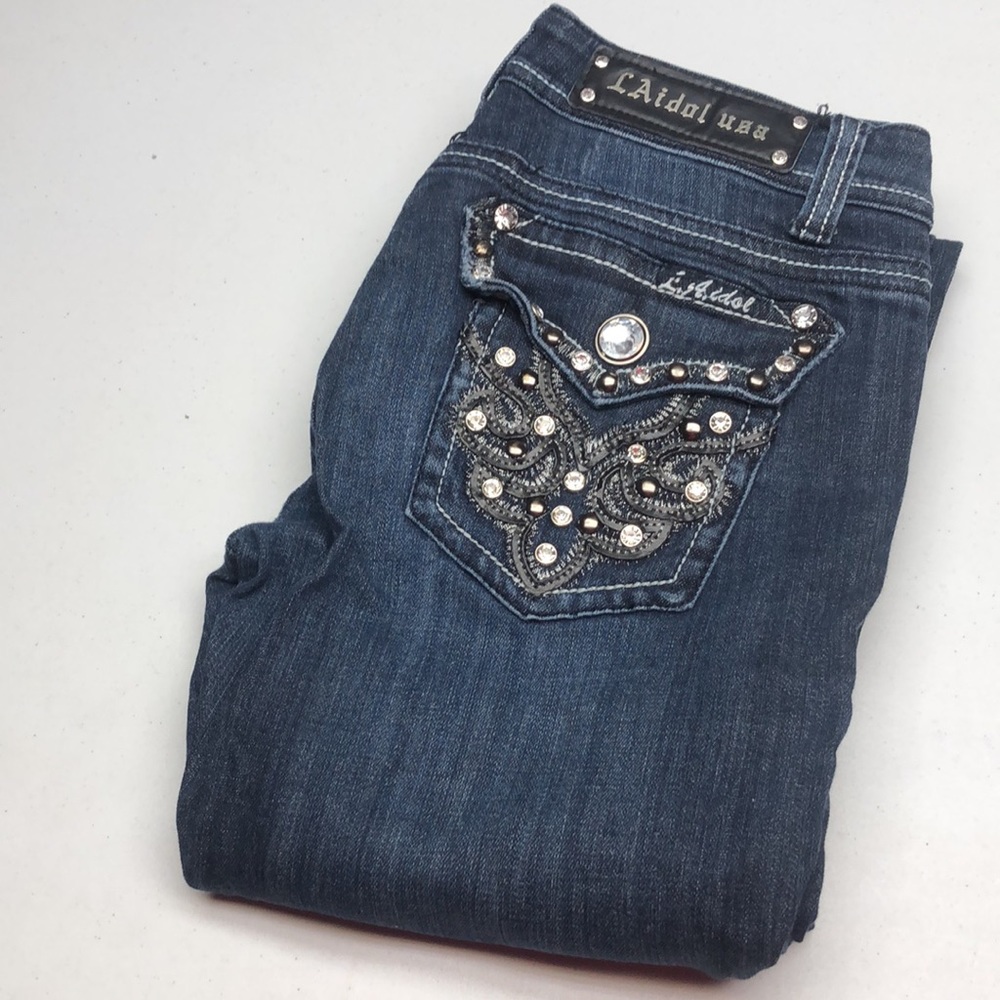 LIKE NEW PREMIUM LA IDOL MIDRISE BOOTCUT JEANS 31x32 CRYSTALS 💎